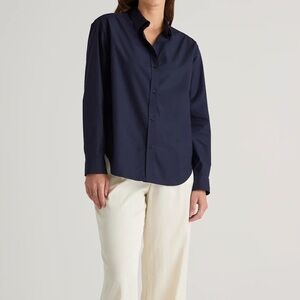 Quince Organic Cotton Poplin Navy Long Sleeve Shirt